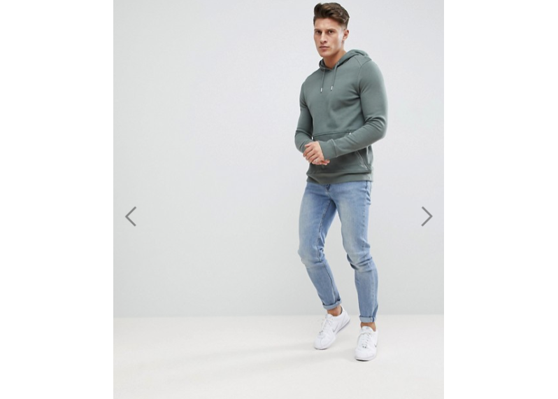 River Island Hoodie With Zip Detail In Khaki